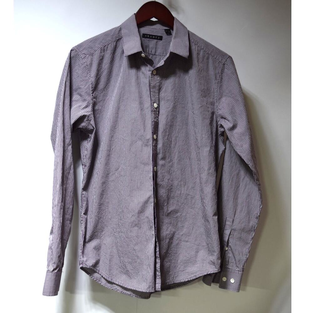 Theory Purple Gingham Button Up Shirt Size S